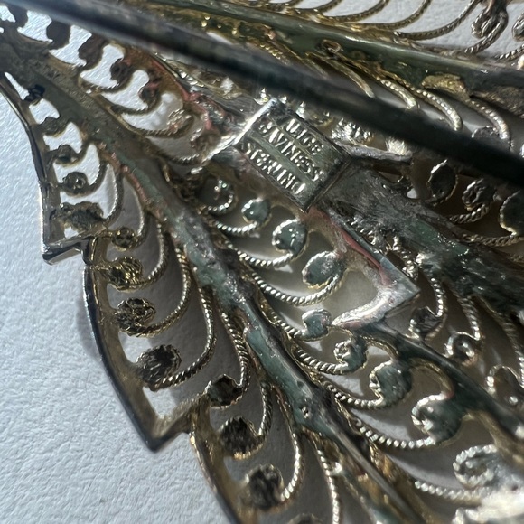 Alice Caviness Brooch Sterling Marcasite Vermeil Filigree Leaf Brooch Germany - Picture 6 of 11